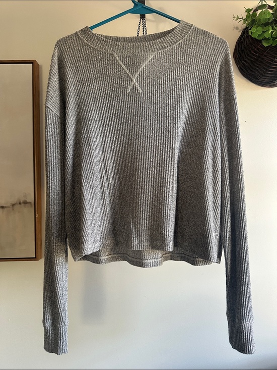 PINK Victoria's Secret Sweaters - PINK Victoria's Secret Heather Gray Ribbed Crewneck Sweater